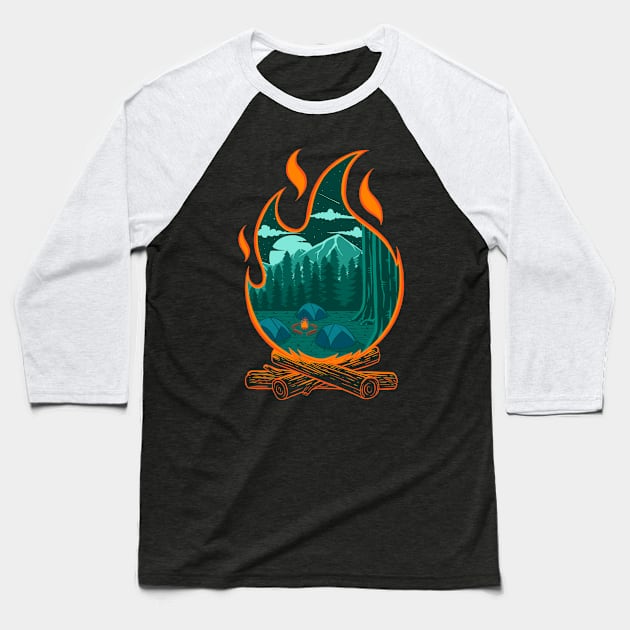 Campfire Adventure Camping Baseball T-Shirt by Sachpica